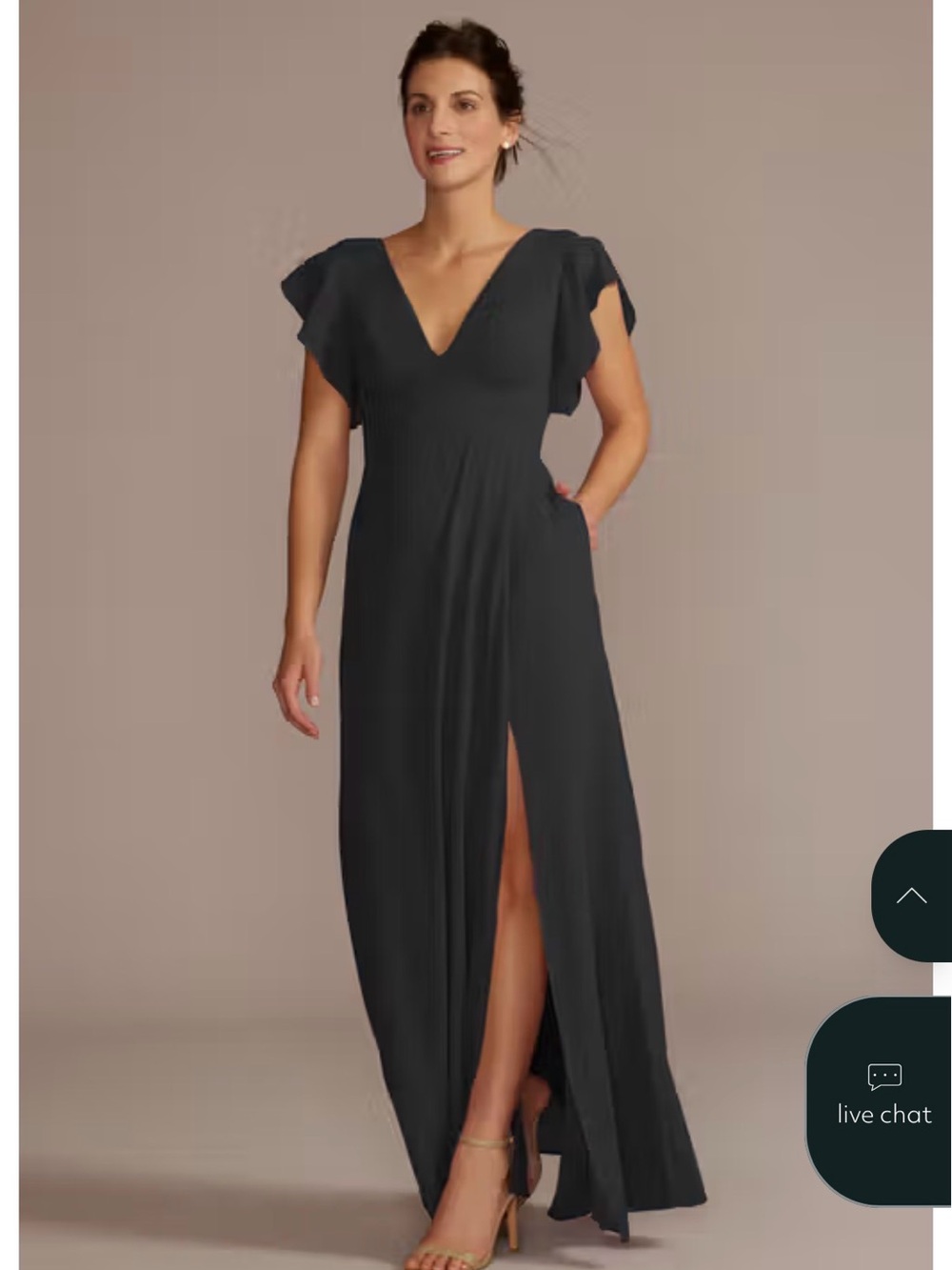 David's Bridal Black Flutter Sleeve Chiffon V-Neck Dress